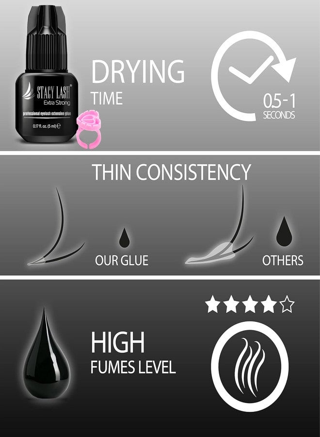 STACY LASH Extra Strong Eyelash Extension Glue (0.17fl.oz / 5ml) / 0.5-1 Sec Dry/Retention – 8 Weeks/Professional Black Adhesive/Lash Tech Supplies + Glue Ring - Image 5